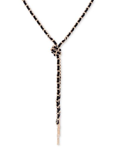 Guess Tone Imitation Suede Woven Link Long Lariat Necklace - Metallic