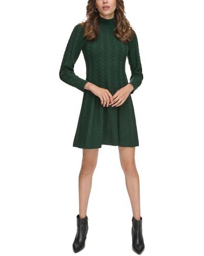 Jessica Howard Petite Mock Neck Cable-knit Sweater Dress - Green