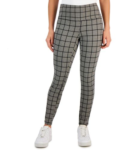 Style & Co. Petite Houndstooth High-rise Ponte-knit Pants - Gray