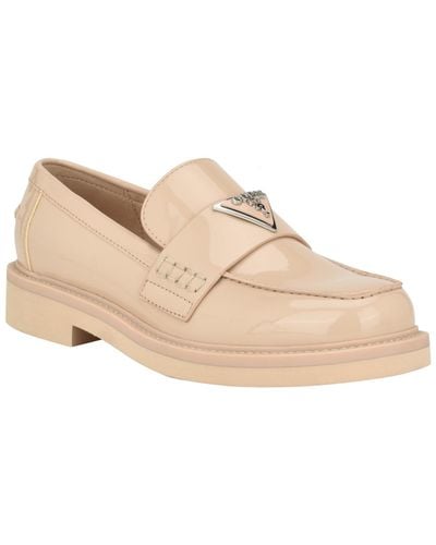 Guess Shatha Logo Hardware Slip-on Almond Toe Loafers - Natural