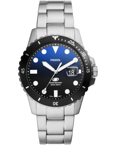 Fossil Blue Dive Three-hand Date Stainless Steel Watch 42mm - Metallic