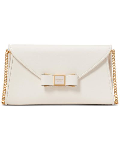 Kate Spade Morgan Bow Embellished Saffiano Leather Envelope Flap Small Crossbody - Natural