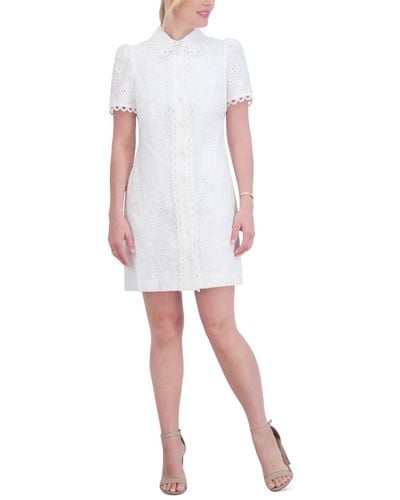 Eliza J Eyelet Bead-embellished Shirtdress - White