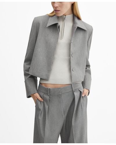Mango Cropped Suit Jacket - Gray