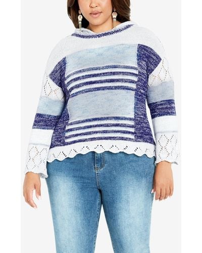 Avenue Plus Size Elissa Hooded Sweater - Blue