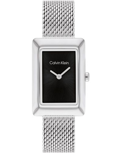 Calvin Klein Two Hand Stainless Steel Mesh Bracelet Watch 22.5mm - White