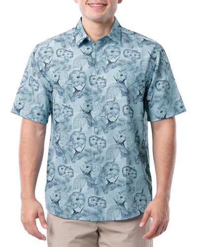 Guy Harvey Short-sleeve Marlin Floral Fishing Shirt - Blue