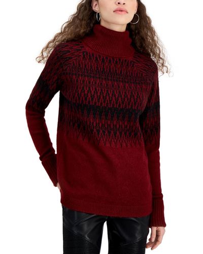 Fever Shine Fair-isle Turtleneck Sweater - Red