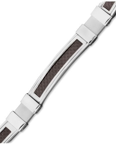Macy's Men's Stainless Steel And Black Carbon Fiber Bracelet, Rectangle Link - Multicolor