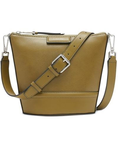 Calvin Klein Ash Top Zipper Leather Adjustable Crossbody Bag - Green