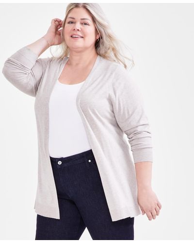 Style & Co. Plus Size Open-front Long-sleeve Cardigan - White