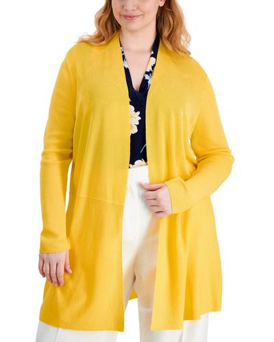 Anne Klein Plus Size Monterey Open-front Cardigan - Yellow