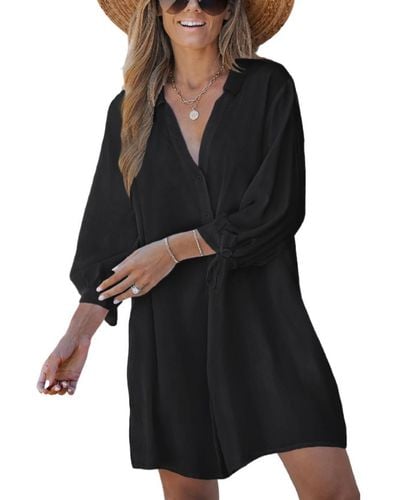 CUPSHE V-neck Button Front Cover-up Dress - Black