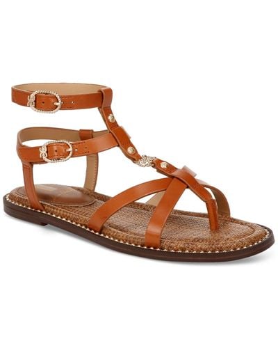 Sam Edelman Tayla Embellished Strappy Gladiator Flat Sandals - Brown