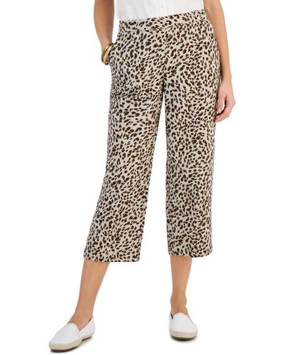Charter Club 100% Linen Printed Cropped Pull-on Pants - Multicolor