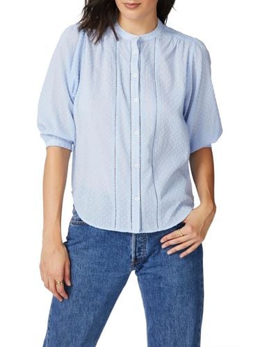 Court & Rowe 3/4 Sleeve Crinkle Clip Button Front Blouse - Blue
