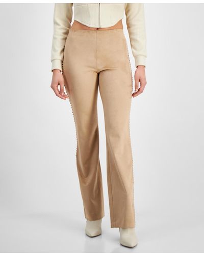 Guess Ornella Faux-suede Whipstitched Pants - Natural