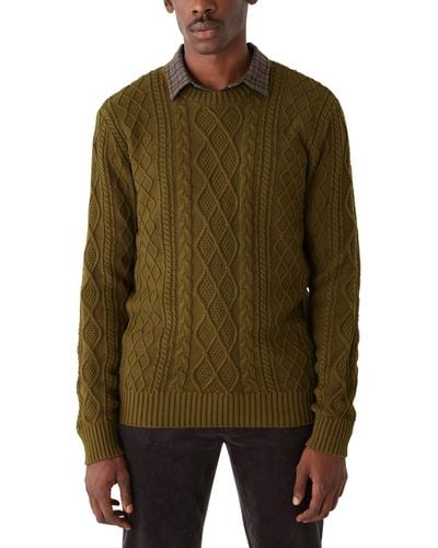 Frank And Oak Classic-fit Cable-knit Crewneck Sweater - Green