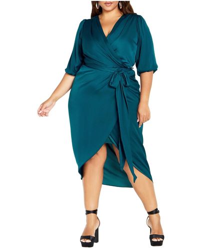 City Chic Plus Size Opulent Elbow Sleeve Dress - Blue