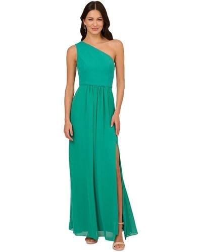Adrianna Papell One-shoulder Chiffon Gown - Green