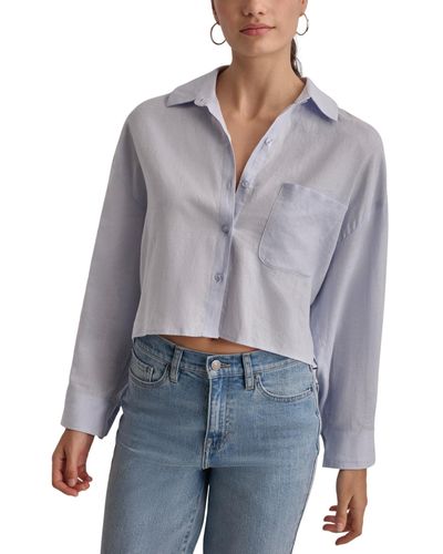 DKNY Oversized Cropped Button-front Shirt - Blue