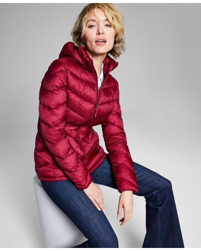 Charter Club Packable Hooded Puffer Coat - Red
