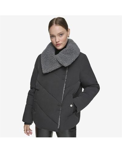 Andrew Marc Valencia Asymmetrical Quilted Coat - Gray