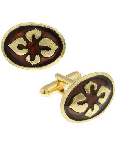 1928 Jewelry 14k Gold-plated Enamel Flower Cufflinks - Brown