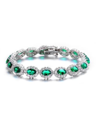 Genevive Jewelry Sterling Silver Oval Clear Cubic Zirconia Stylish Tennis Bracelet - Green