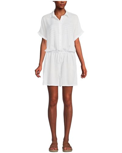 Lands' End Button Front Swim Cover-up Romper - White