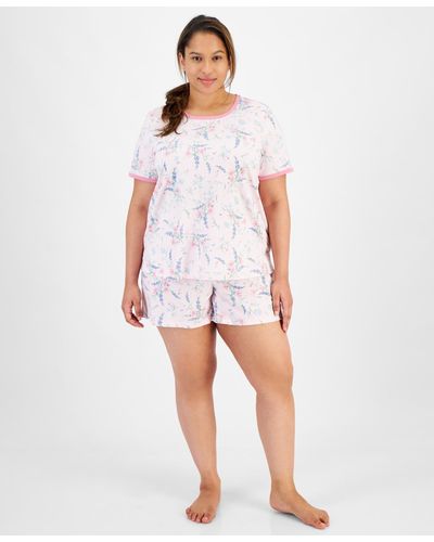 Charter Club Plus Size Floral Short-sleeve Pajamas Set - Red