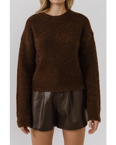 English Factory Cozy Round Neck Sweater - Brown