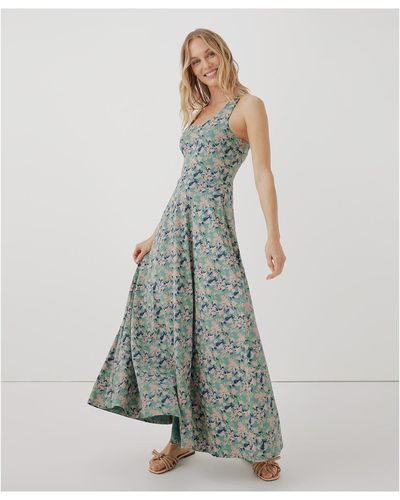 Pact Fit & Flare Open Back Maxi Dress - Green