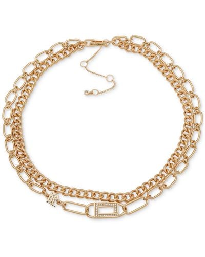 Karl Lagerfeld Gold-tone Pave Link Layered Collar Necklace - Metallic
