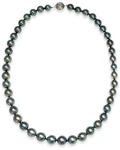 Macy's Tahitian Pearl Graduated Strand Necklace In 14k White Gold (8-10mm) - Black