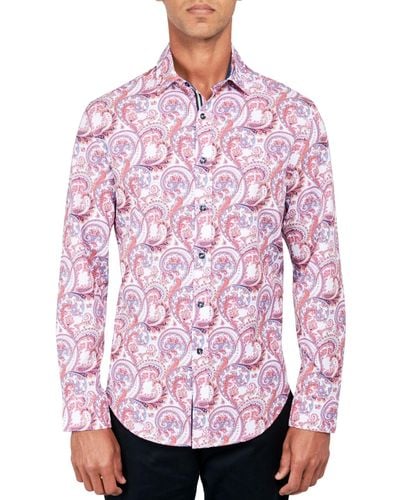 Society of Threads Regular-fit Non-iron Performance Stretch Paisley-print Button-down Shirt - Red