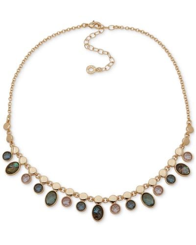 Anne Klein Gold-tone Mixed Stone Charm Statement Necklace - Metallic