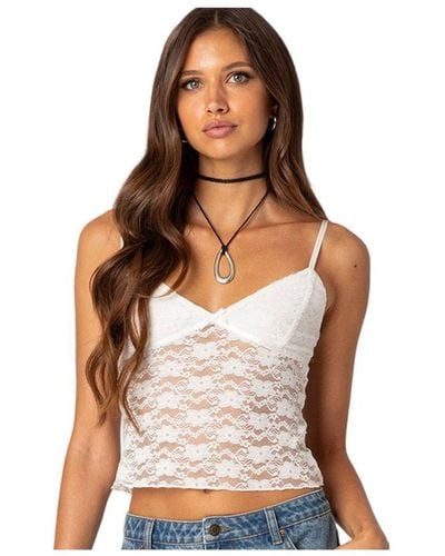 White Lace Crop Top Vintage Sheer White Cropped Cami Top Lacy White Cami  Top Vintage White Sheer Crop Top White Lace Cropped Camisole Top S 