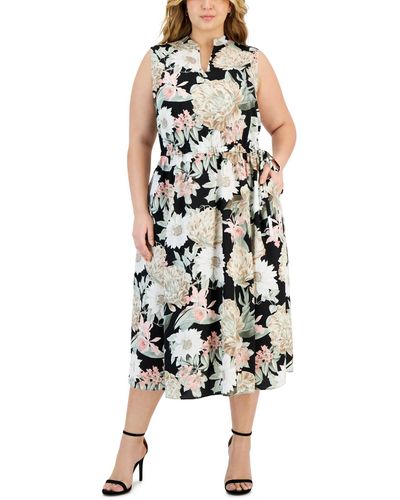 Anne Klein Plus Size Jenna Floral Drawstring-waist Dress - Multicolor