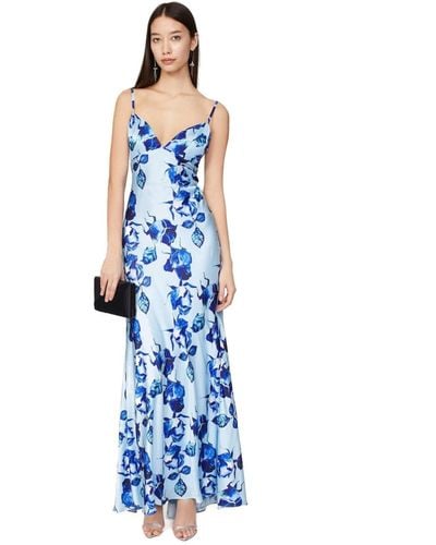 Mac Duggal Floral Print Cami Slip Gown - Blue