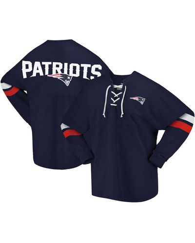 Fanatics New England Patriots Spirit Jersey Lace-up V-neck Long Sleeve T-shirt - Blue