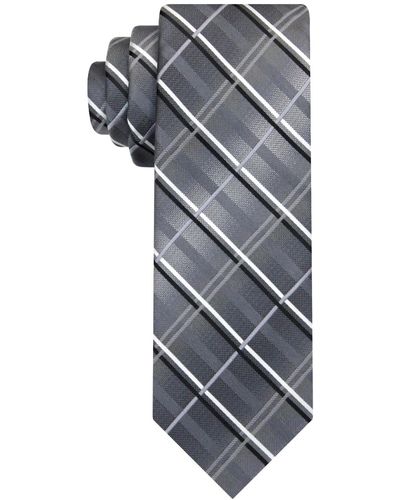 Van Heusen Metallic Grid Long Tie - Gray