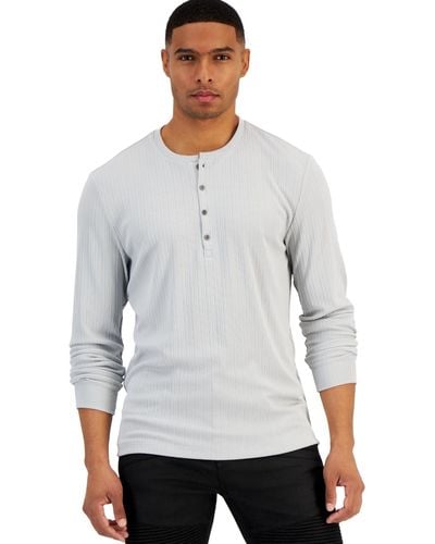 INC International Concepts Inc Lightweight Ribbed Henley Shirt - Gray