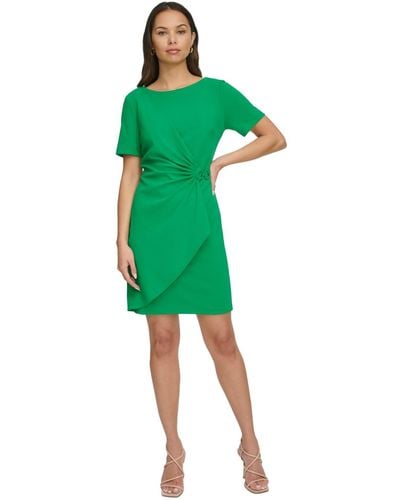 DKNY Gathered-sleeve Sheath Dress - Green