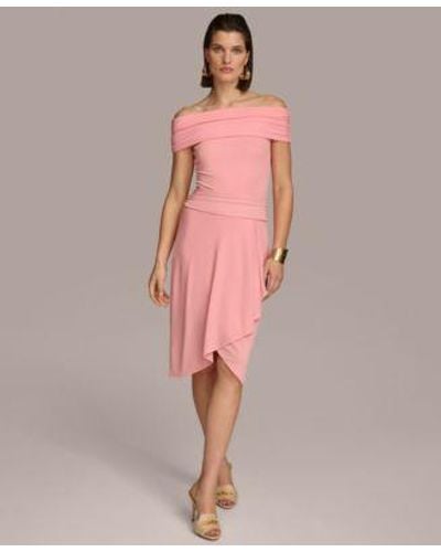 Donna Karan Off The Shoulder Top Faux Wrap Skirt - Pink