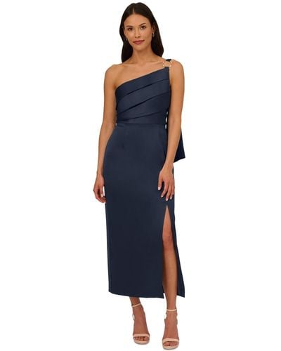 Adrianna Papell Satin Crepe One-shoulder Gown - Blue