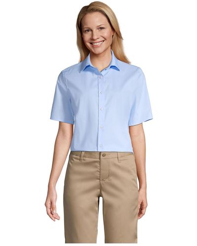 Lands' End School Uniform No Gape Short Sleeve Stretch Shirt - Blue