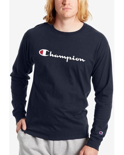 Champion Script-logo Long Sleeve Tshirt - Blue