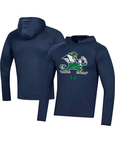 Under Armour Notre Dame Fighting Irish School Logo Raglan Long Sleeve Hoodie Performance T-shirt - Blue
