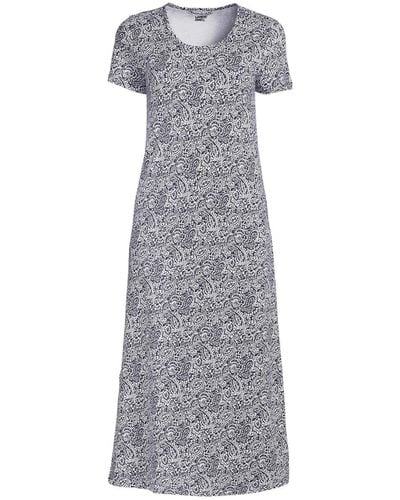 Lands' End Cotton Short Sleeve Midcalf Nightgown - Gray